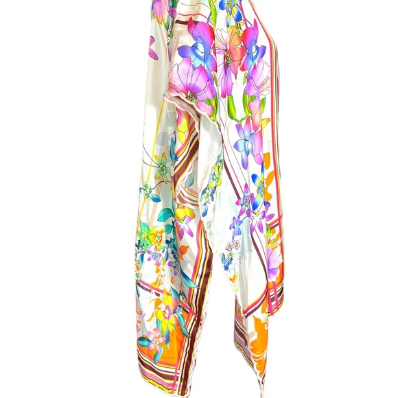 Johnny Was Floral Stripe Embroidered Trim Silk Stellar Poncho size Medium - Picture 5 of 11